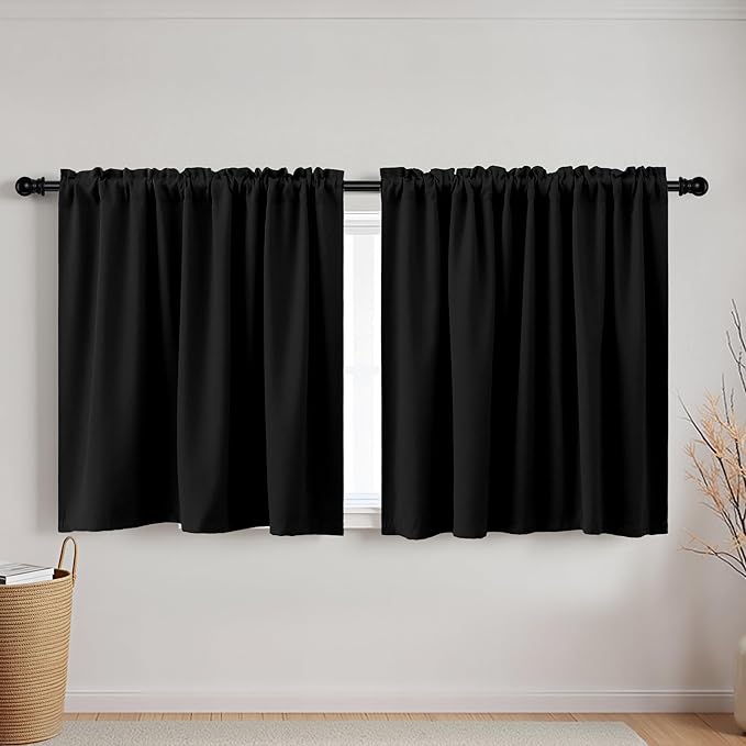 KOUFALL 52“W Small Window Curtains for More Fullness & Extra Wide Short Windows, Cafe Blackout Half Curtains for Kitchen Garage Window, 24 Inch Length
