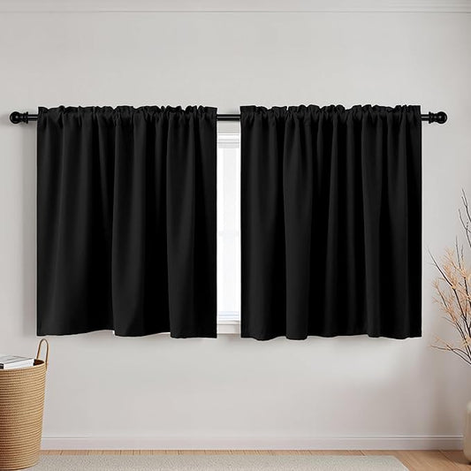KOUFALL 52“W Small Window Curtains for More Fullness & Extra Wide Short Windows, Cafe Blackout Half Curtains for Kitchen Garage Window, 24 Inch Length