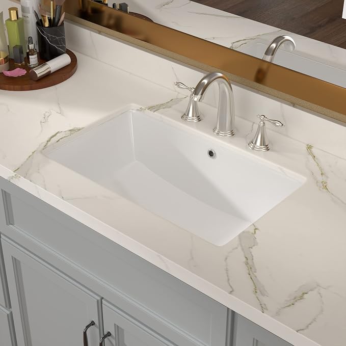 Lordear Undermount Bathroom Sink 21x13 Inch Bathroom Vanity Sinks Undermount Rectangle White Porcelain Ceramic Bathroom Under Counter Lavatory Basin with Overflow