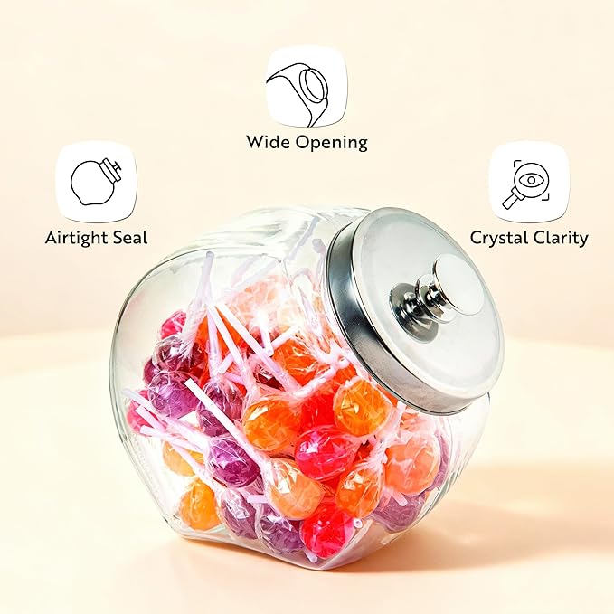Restaurantware Vetri 0.5 Gallon Penny Jar 1 Durable Candy Jar - With Wide Spout Chrome Lid Clear Glass Cookie Jars For Kitchen Counter Dishwashable