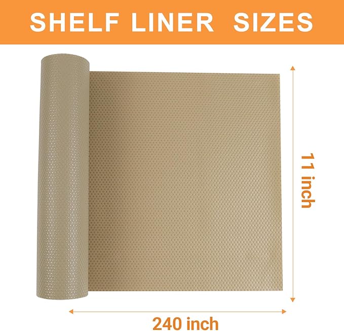 Shelf Liners for Kitchen Cabinets Khaki - 11 Inch Wide Waterproof Drawer Liner - Non-Adhesive Easy to Clean Cupboard Mat for Pantry Shelves 11 in x 240"