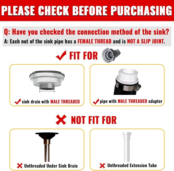 VIVIDA Sink Drain Pipe 1-1/2", Flexible Drain Pipe, 7.5"-17.7" Expandable Flexible P Trap for Bathroom and Kitchen, Under Sink Plumbing, 1-1/4" Adapter Included, Gray, 1 PACK
