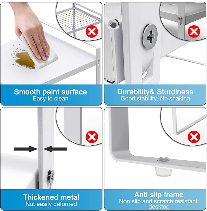 Yuleimy 9" Deep Expandable Cabinet Shelf Organizer, 14" to 26" Adjustable Metal Countertop Riser for Under Sink and Kitchen Cupboard Storage, Heavy Duty 55 Lbs Anti-Sag Central Rod, White, 1-Pack