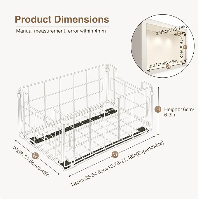 Pull Out Cabinet Sliding Basket Organizer, Heavy Duty Slide Out Drawer for Kitchen Cabinet, No Drill Adhesive Sliding Shelves for Kitchen Bathroom Home, 13.8" D x 8.5" W x 6.3" H, Black