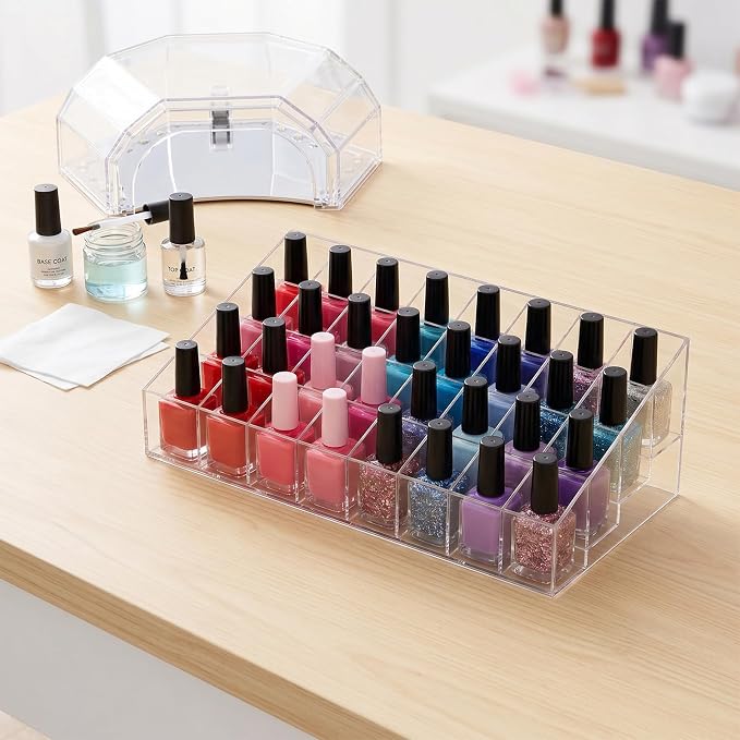 Nail Polish Organizer Holder,36 Slots Nail Organizer Rack, Clear Acrylic Nail Polish Storage Shelves,6-Tier Nail Polish Display Stand for Vanity, Bathroom Counter, Dresser,Salon,(1 Pack)