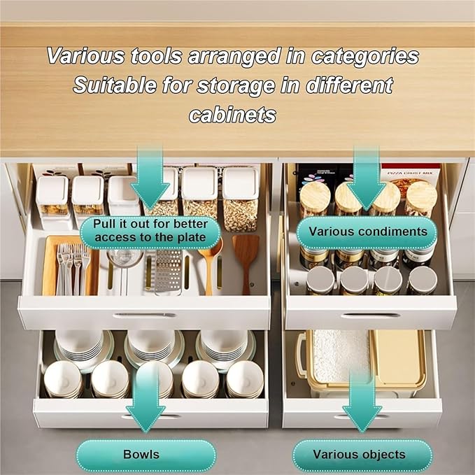 Extendable Pull Out Cabinet No Drill Sliding Drawer Space Saving Storage Solution for Kitchen Bathroom & Pantry，White 35 * 43 * 7cm