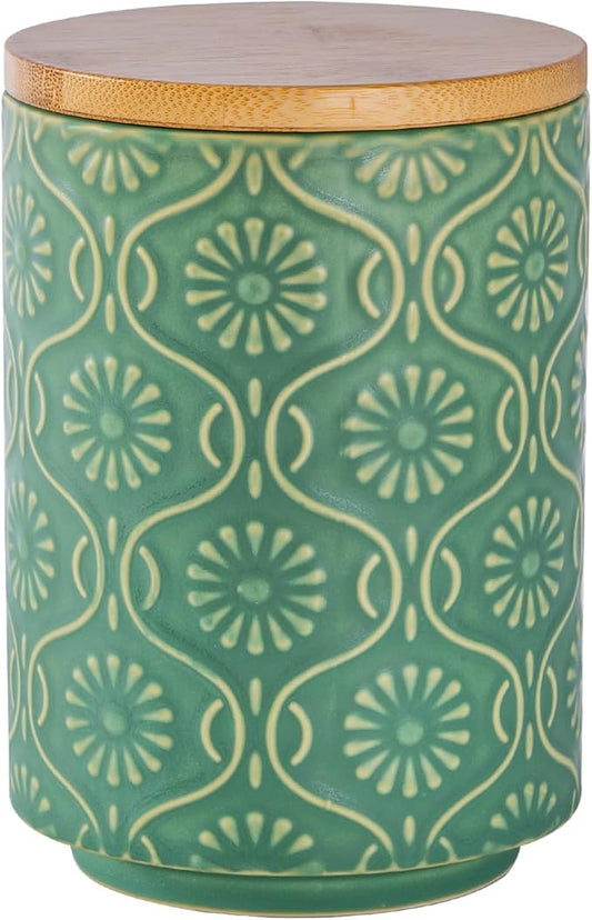 TEATALK Ceramic Canister with Airtight Lid, Perfect for Coffee, Sugar, Tea Storage, 23 Fl Oz, Green