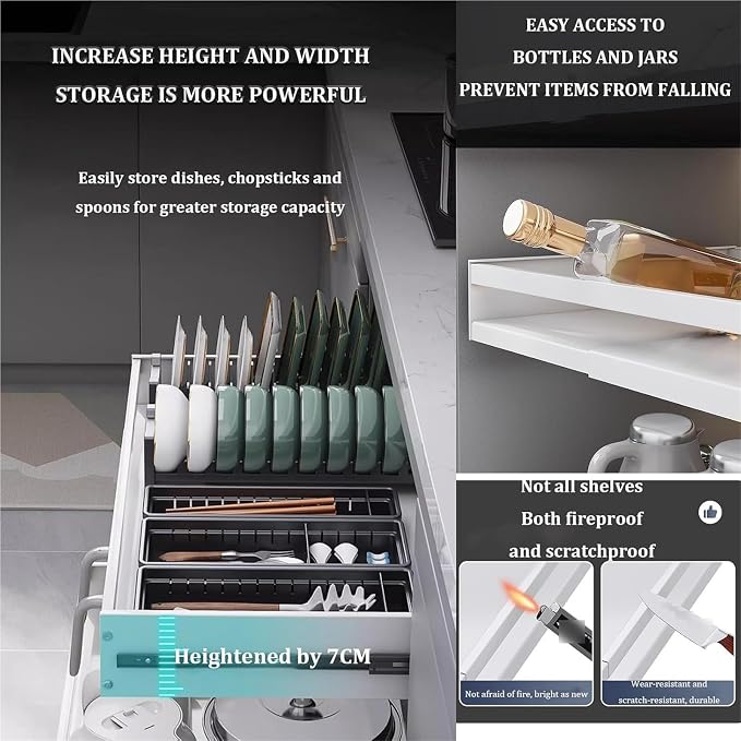 Pull out Cabinet Organizer,Under Sink Organizer, Roll out Storage Shelf Storage for Pantry,Extendable Drawer For Kitchen Storage,No Need Drill and Nailing,for Kitchen, Living Room, Home.(Black,ONE-32*