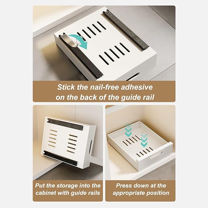 Slide Out Drawer Storage Shelves For Cupboard Cabinet,Extendable Sliding Drawer,No Need Drill and Nailing,for Pantry and Bathroom Vanity,with Adhesive Nano Film. ( Color : White , Size : 40*43*7cm )