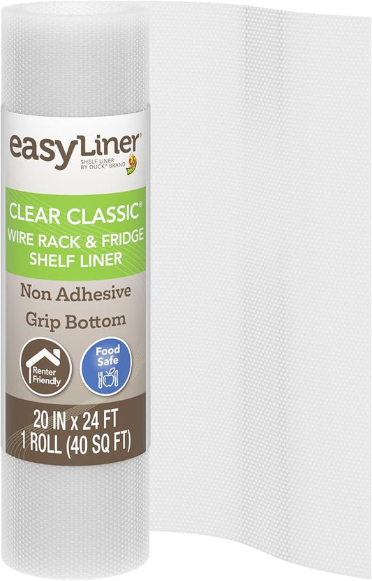 EasyLiner Clear Classic Shelf Liner - Durable Non-Adhesive Fridge Liner - Easy-to-Install and Easy-to-Clean - Kitchen Liner Mat for Fridge Shelves - Food Safe - Removable - 20 in x 24 ft - Clear