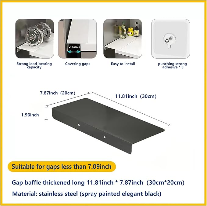 Metal Kitchen Refrigerator Gap Partition Side Panel For Crack Behind Refrigerator Kitchen Partition Panel No Drill Countertop Gap Extension Board(Black,11.81 * 7.87inch)