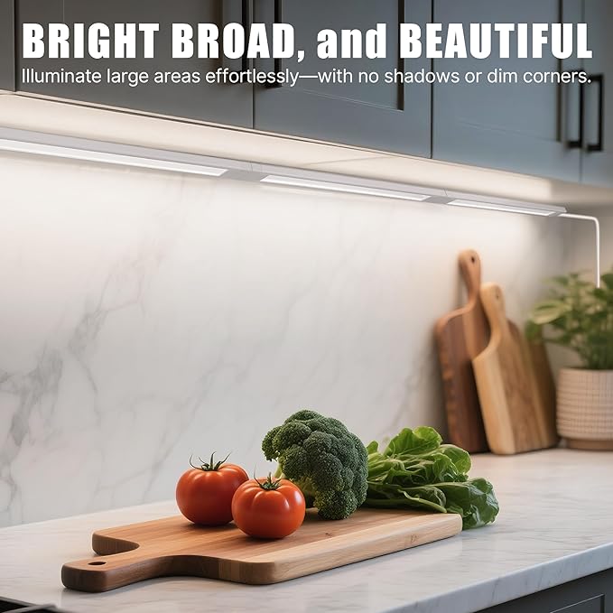 4 Pcs 14inch Plug in Under Cabinet Lighting for Kitchen, 6500k Bright White LED Under Counter Wired Lights for Shelf/Bookshelf/Workbench/Over Sink Linkable 110V LED Light Bar