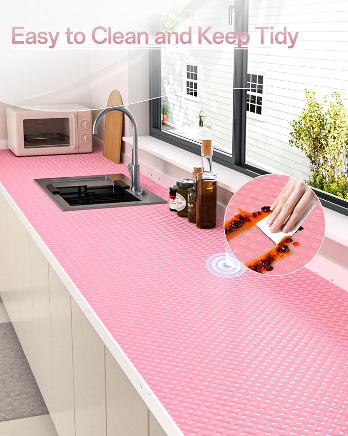 Shelf and Drawer Liner for Kitchen Cabinet, Non-Adhesive 24in x 360in Waterproof Contact Paper Refrigerator Liners Thickened Durable EVA Material Non Slip Mat for Dresser Cupboard Pantry Protector