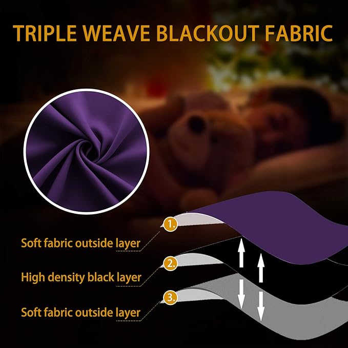 KOUFALL Purple Curtains for for Bedroom Kitchen,Blackout Short Black Out Curtains 36 Inch Long