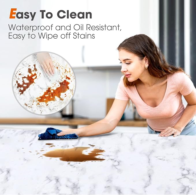 Drawer and Shelf Liner, Non-Slip Kitchen Cabinet Liners Non-Adhesive Thick Strong Grip Waterproof Washable Mats Protect Dresser Shelves Cupboard Bathroom Cabinets, White Marble, 18 in X 10 FT