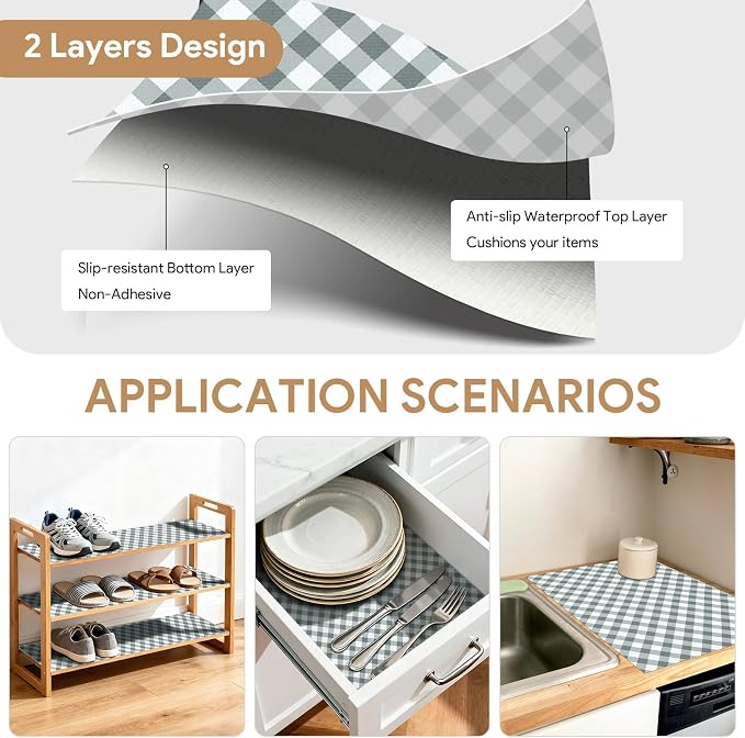 Shelf Liners Non Adhesive 5Rolls*20'' X 72'' Drawer Liner for Kitchen Cabinets, Waterproof Shelf Liners Durable Anti-Slip for Kitchen Cabinets Cupboard Liner