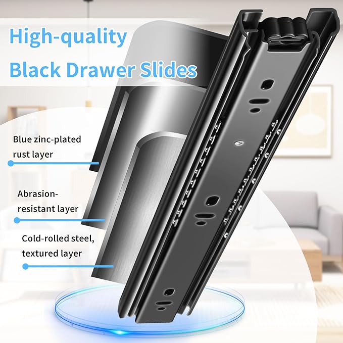 Drawer Slides 1 Pair Full Extension 10 12 14 16 18 20 22 24 inch Side Mount Rails Dresser Cabinet Bracket Replacement Ball Bearing Tracks Guide Metal Runner 100 LB (Basic-1 Pair, 18 Inch)