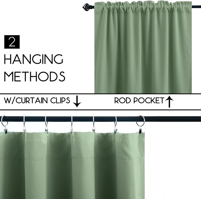 KOUFALL Bathroom Curtains Window, Short Boho Blackout Curtains for Bedroom 2 Panels, Wide 34 x Long 36 Inches, Sage Green