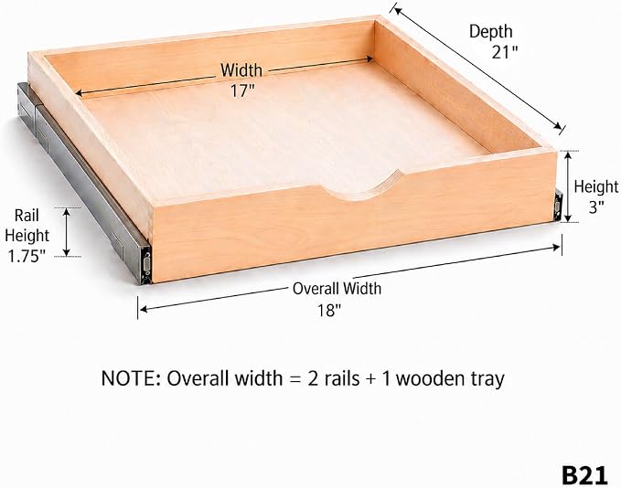 COUVER Birch Wood Pull-Out Cabinet Organizer - Soft Close Slide-Out Drawer for Kitchen & Bathroom, DIY Non-Assembled Wooden Under Sink Storage, Bottom-Mounted Side-Mounted, 18 inch