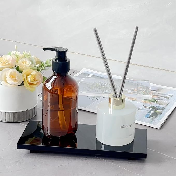 Pedestal Soap Dish Tray Acrylic Riser Stand for Kitchen Bathroom, Black
