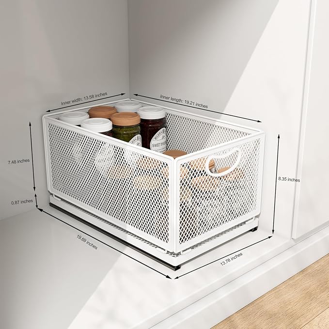 Pull out Cabinet Rack Organizers, No-Drill Slide Organizer Under Sink Organizer, Strong & Sturdy Expandable Cabinet Drawers, For Kitchen, Bathroom, Pantry(G,19.7*13.8*8.3inch/50*35*21.2cm)