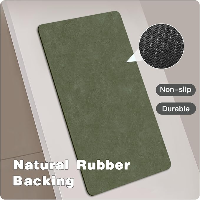 TYUU Bathroom Mat Quick Dry, Bathroom Rugs Non Slip Washable Thin Absorbent Bath Mat Fits Under Door Bathroom Floor Mat Perfect for Bath, Shower, or Sink 17"x59" Sage Green