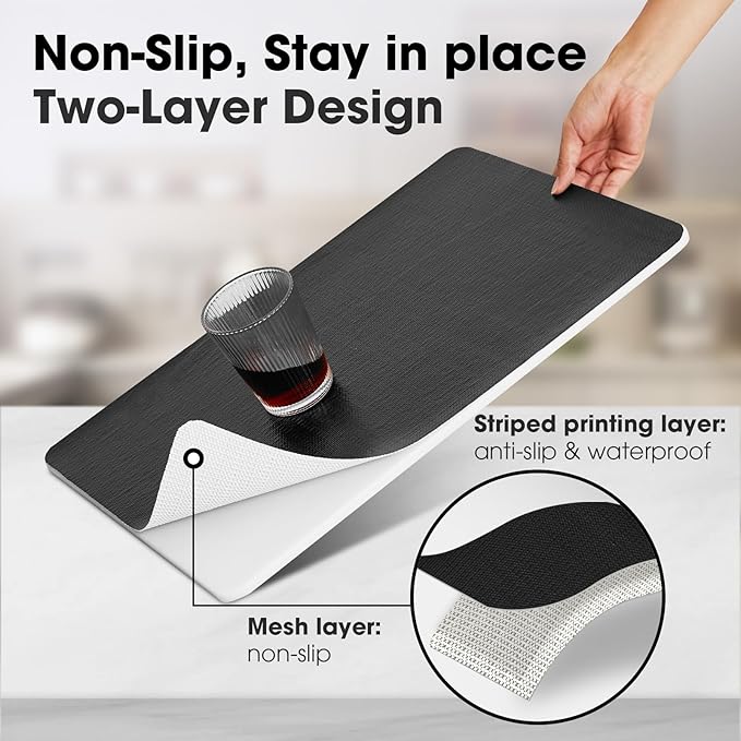 Drawer and Shelf Liner, Non-Slip Kitchen Cabinet Liners Non-Adhesive Thick Strong Grip Waterproof Washable Mats Protect Dresser Shelves Cupboard Bathroom Cabinets, Black, 18 in X 10 FT