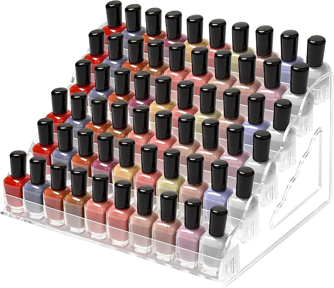 Nimiah 6-Layer Nail Polish Storage - Clear Acrylic Vanity Display Rack Nail Polish Holder Organizer Holds up to 72 Bottles Essential Oils Ink Stand