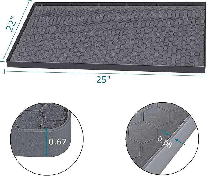 Under Sink Mat 25 x 22 for Kitchen Waterproof, Silicone Under Kitchen Sink Liner Mat, Easy to Clean Bathroom Cabinet Mat Organizers and Storage, Grey