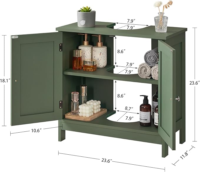 TEENFON Pedestal Sink Storage Cabinet, Under Sink Cabinet with 2 Doors & Shelf, Under Bathroom Sink Cabinet, Pedestal Sink Storage for Bathroom, Green