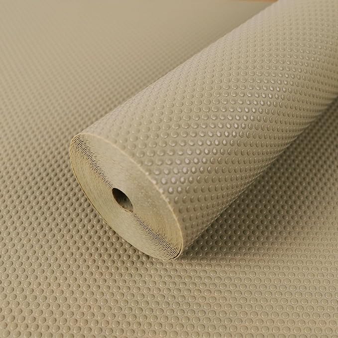 Shelf Liners for Kitchen Cabinets Waterproof - 15" W x 240" L Easy to Clean Drawer Liner - Non-Adhesive Cupboard Mat for Pantry Shelves Khaki