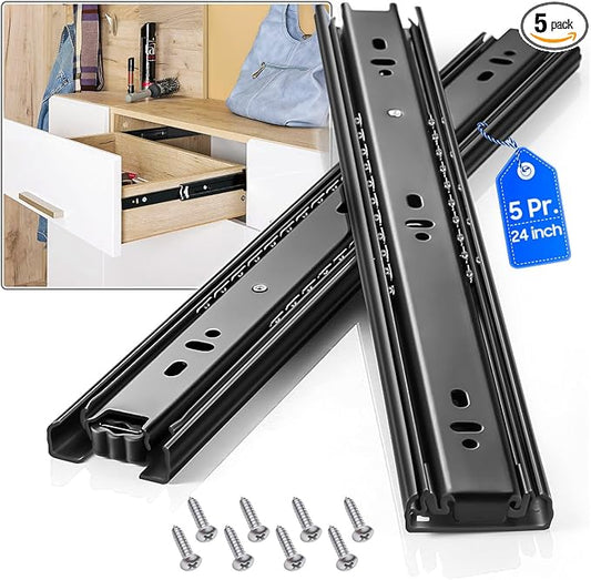 Drawer Slides 1 Pair Full Extension 10 12 14 16 18 20 22 24 inch Side Mount Rails Dresser Cabinet Bracket Replacement Ball Bearing Tracks Guide Metal Runner 100 LB (Basic-1 Pair, 10 Inch)