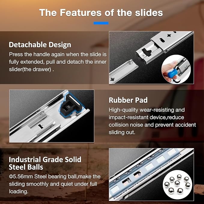 Heavy Duty Locking Drawer Slides Full Extension Runners with Lock 12 14 16 18 20 22 24 26 28 30 32 34 36 38 40 Inch Side Mount Rails for Drawer Capacity 180lb 1 Pair
