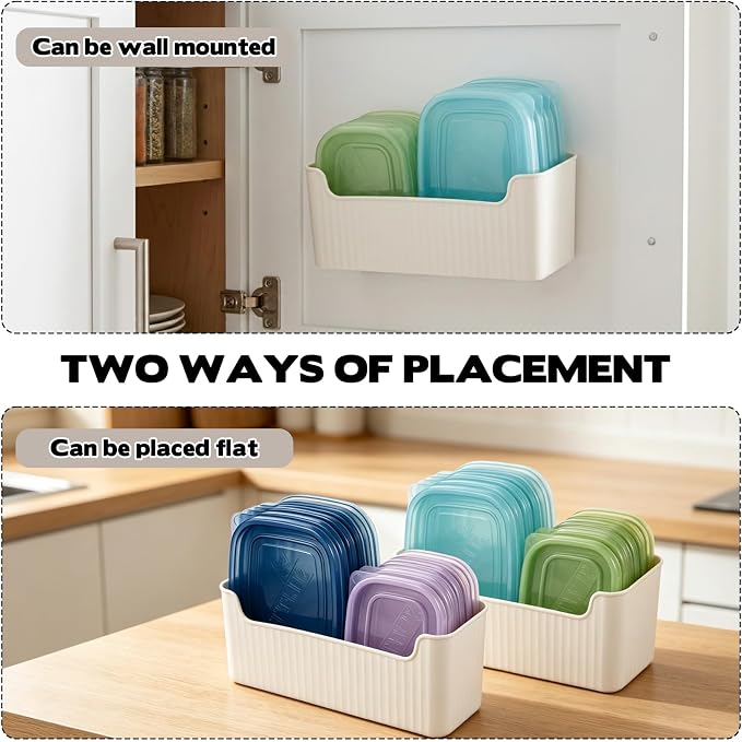 Rainmae 2 Pack Kitchen Cabinet Door Organizer, Lid Organizer Inside Cabinet Wall Mounted Plastic Storage Box Under Sink Door Organizer Lunchbox Lid Container for Kitchen Bathroom Organization