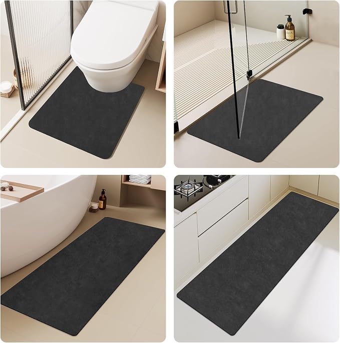 TYUU Black Bath Mat, Bathroom Rugs Non Slip Washable Thin Absorbent Quick Dry Bath Mat Fits Under Door Bathroom Floor Mat Perfect for Bath, Shower, or Sink 24"x48" Black