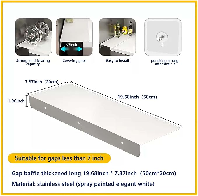 Metal Kitchen Refrigerator Gap Partition Side Panel For Crack Behind Refrigerator Kitchen Partition Panel No Drill Countertop Gap Extension Board(White,19.68 * 7.87inch)