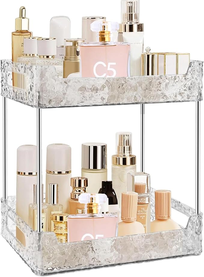 Bathroom Counter Organizer, Makeup Perfume Organizer Storage for Coutertop Bathroom Vanity Sink Desk Office Kitchen Tool (Crystal Clear, 2-Tier)