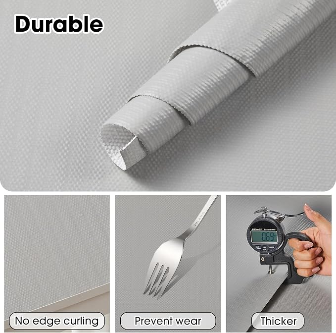 Drawer and Shelf Liner, Non-Slip Kitchen Cabinet Liners Non-Adhesive Thick Strong Grip Waterproof Washable Mats Protect Dresser Shelves Cupboard Bathroom Cabinets, Light Gray, 12 in X 30 FT