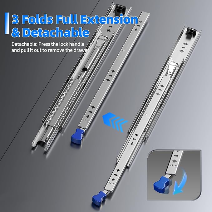 SLIDEWAY 260 Lbs Heavy Duty Locking Drawer Slides 1 Pair 12 14 16 18 20 24 26 30 32 40 Inch Full Extension Ball Bearing Sliding Rails Cabinet Runners Tracks RV Glides (53mm Wide with Lock)-14"