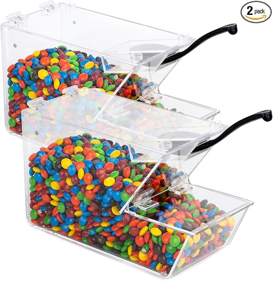 Inevibe Candy Bin Topping Dispenser - Acrylic Bulk Sprinkle Container with Scoop, Stackable & Magnetic for Multiple Holders - For Cereal, Nuts, Candies & Snack Food Storage - 2 Pack