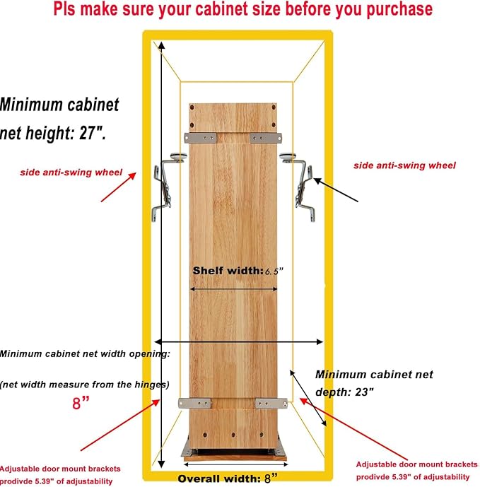 DINDON Pull Out Spice Rack Organizer for Cabinet, (6.5" W x 21.9" D x 25.2" H) Multi-Use Wood Pull Out Cabinet Organizer Slide Out Shelf Cabinet Storage for Kitchen, Pantry Organization