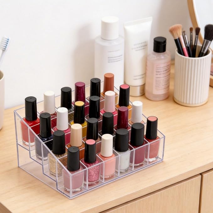 Nail Polish Organizer Holder,24 Slots Nail Organizer Rack, Clear Acrylic Nail Polish Storage Shelves,6-Tier Nail Polish Display Stand for Vanity, Bathroom Counter, Dresser,Salon,(1 Pack)