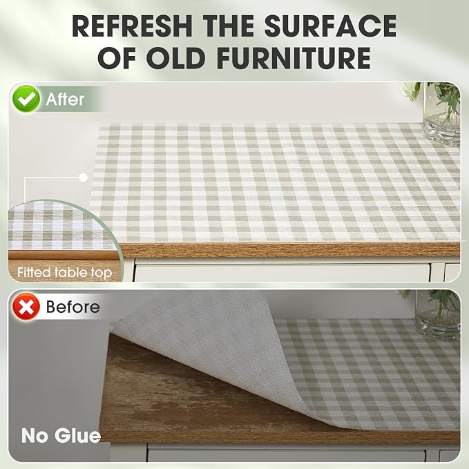 Drawer and Shelf Liner, Non-Slip Kitchen Cabinet Liners Non-Adhesive Thick Strong Grip Waterproof Washable Mats Protect Dresser Shelves Cupboard Bathroom Cabinets, Yellow Plaid, 24 in X 10 FT
