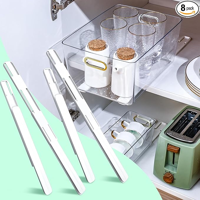 CroBlissful 8 Pcs Adhesive Sliders for Cabinets Pull Out Drawer Organizer Accessories Basket Office Glide Cabinet Tracks Runner Adhesive Drawer Slides Pull Out Replace Guide Rail for Back to School