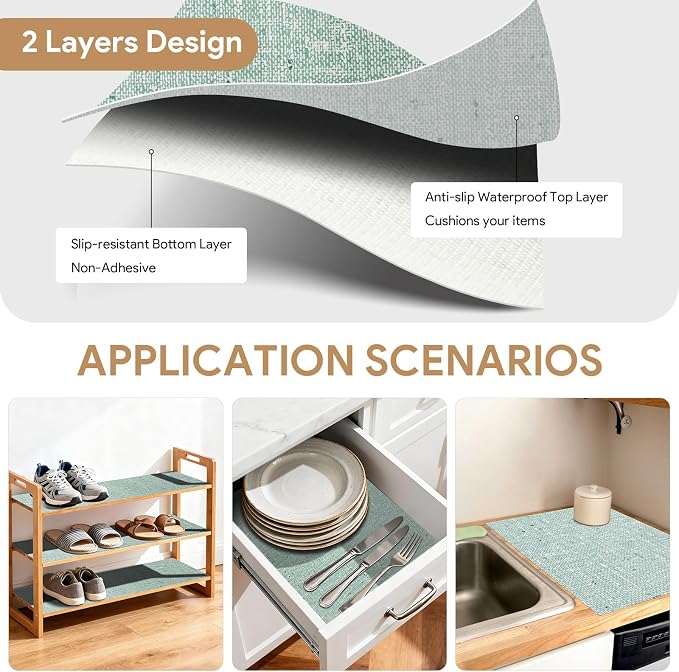 Shelf Liners Green 17.7'' X 96'' Drawer Liner for Kitchen Cabinet Non Adhesive, Strong Grip Anti Slip Cabinet Liners for Shelves, Oil-Proof Waterproof Cupboard Liner