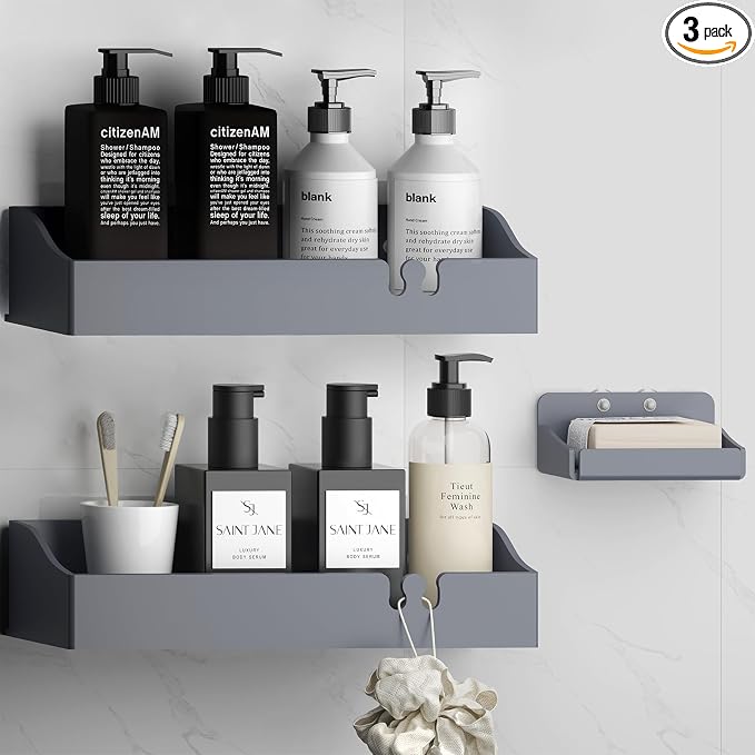 Acrylic Shower Caddy Bathroom Organizer,Rustproof Shower Shelves - No Drilling Wall Mount Shelf, Adhesive Bathroom Storage For Shampoo With Soap Holder 3 Pack