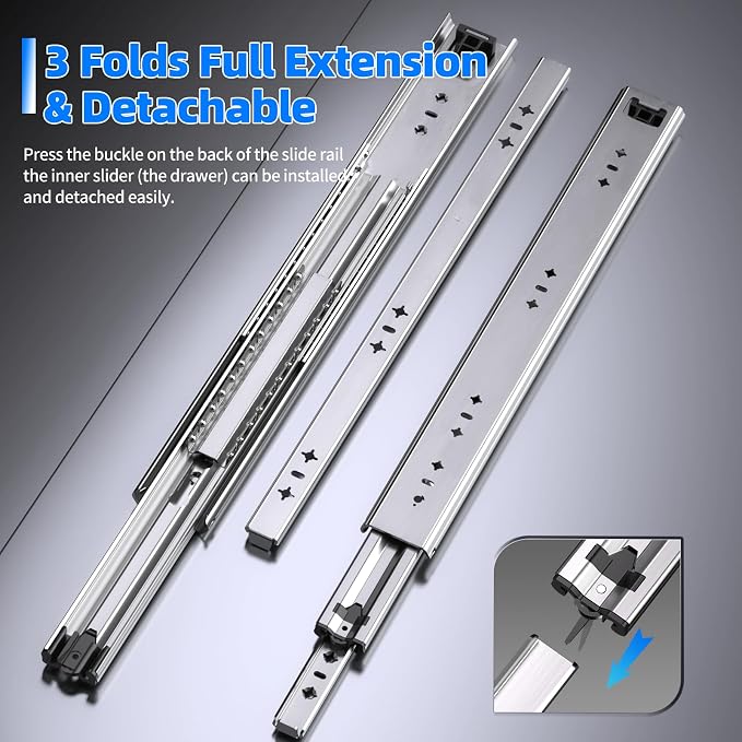 SLIDEWAY 260 Lbs Heavy Duty Drawer Slides 1 Pair 8 10 12 14 16 18 20 24 26 30 32 40 Inch Full Extension Ball Bearing Sliding Rails Cabinet Runners Tracks Tool Box Glides (53mm Wide)-26"