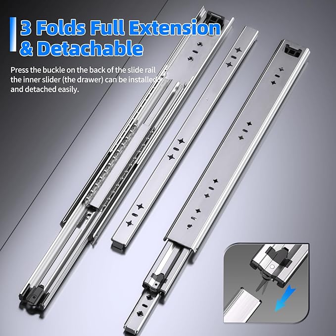 SLIDEWAY 260 Lbs Heavy Duty Drawer Slides 1 Pair 8 10 12 14 16 18 20 24 26 30 32 40 Inch Full Extension Ball Bearing Sliding Rails Cabinet Runners Tracks Tool Box Glides (53mm Wide)-32"