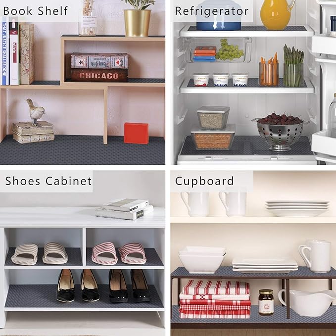 HooTown Shelf Liner Kitchen Cabinet Drawer Mats 17.5 Inch Wide x 393.7 inch Long, Non Skid EVA Plastic Washable Oil Proof Pad for RV Drawer, Dish Plate Slippery Protection, Grey