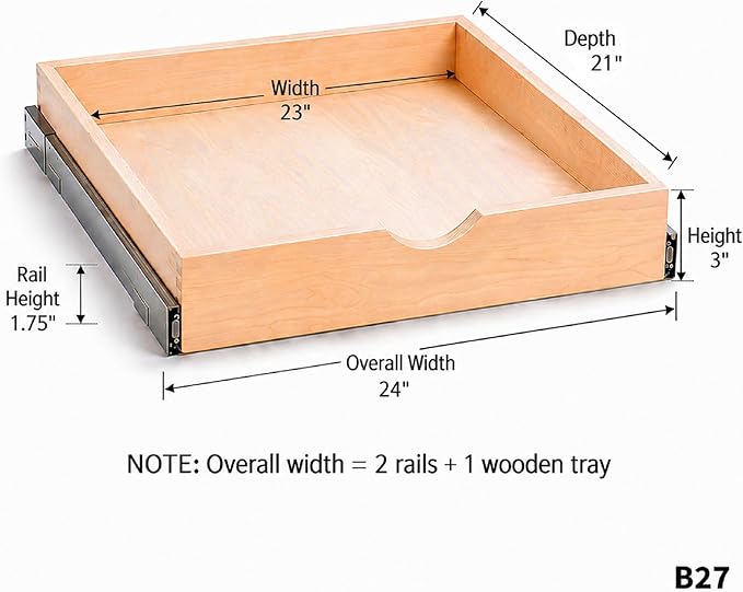 COUVER Birch Wood Pull-Out Cabinet Organizer - Soft Close Slide-Out Drawer for Kitchen & Bathroom, DIY Non-Assembled Wooden Under Sink Storage, Bottom-Mounted Side-Mounted, 24 inch